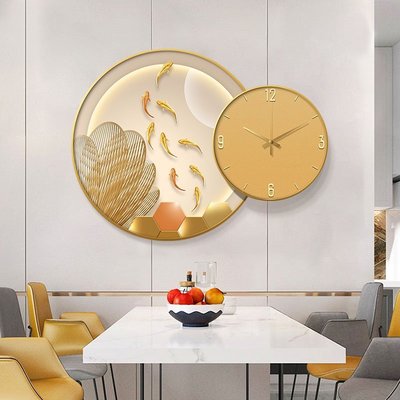特賣-九魚圖餐廳裝飾畫創意時鐘組合畫現代輕奢餐桌墻面掛畫飯廳壁畫