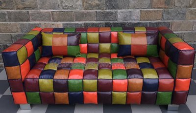 【N D Furniture】台南在地家具-Hoffmann復刻現代感方格彩色拼色油蠟皮kubus sofa復古沙發