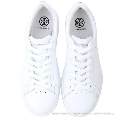 全新 TORY BURCH Howell 雙T金屬標誌小牛皮繫帶運動鞋(白色) 小白鞋 白色運動鞋 平底鞋 38號