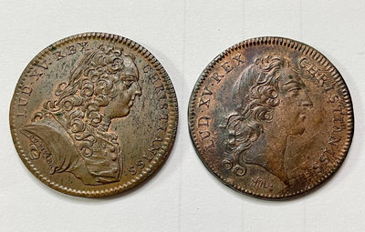 二手 法國 1737年 代幣 2 枚 錢幣 紀念幣 紀念章【古幣之緣】77