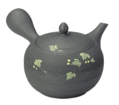 17355c 日本製 好品質 限量品 陶製 大容量 黑 葉子綠樹葉 側手把煮茶壺沖泡茶壺茶綠花茶葉水壺泡茶用具收藏品禮品