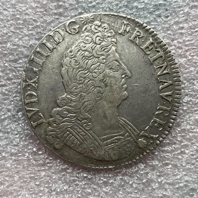 老包漿1702法國路易十四太陽王1埃居大銀幣 皇冠版