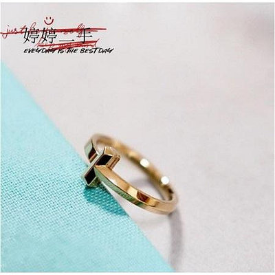 【婷婷二手】正品 Tiffany蒂芙尼T1系列18k玫瑰金黃金無鑽戒指對戒寬窄