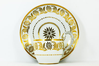 德國古董瓷器 麥森(Meissen) 手繪描金紋樣 蛇型把手杯盤