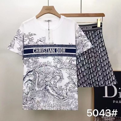 【熱賣精選】DIOR 夏季新款韓版洋氣時尚提花D字母氣質短袖上衣