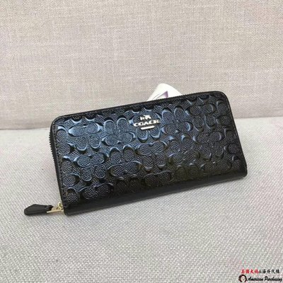 潮牌COACH 54805 防刮真皮拉鏈零錢包長款錢夾 經典漆皮LOGO女錢包 原裝正品 海外代購-雙喜生活館