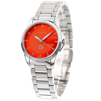 GUCCI  古馳 YA1265049 手錶 28mm 橘色面盤 藍寶石鏡面 不鏽鋼錶帶 女錶