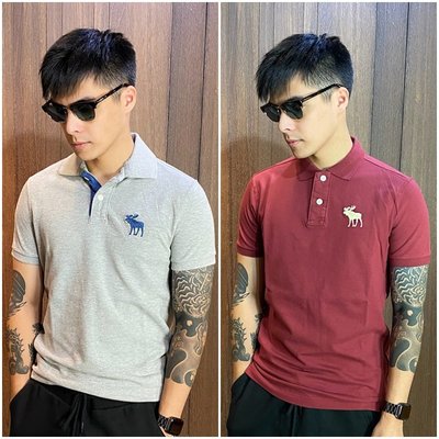 美國百分百【全新真品】Abercrombie & Fitch 短袖 Polo衫 AF 麋鹿 男 素面 深藍 C295