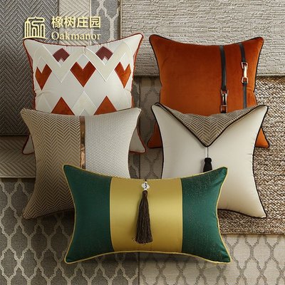 現貨熱銷-新中式輕奢刺繡抱枕套靠墊客廳腰枕樣板間軟裝絲絨裝飾沙發靠枕(null)