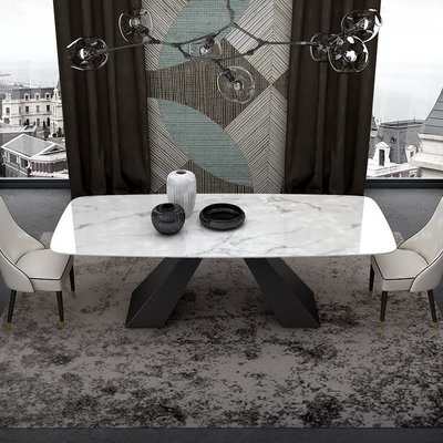 后現代大理石餐桌北歐風鐵藝工業風現代簡約長方形家用餐桌椅組合小豬佩奇