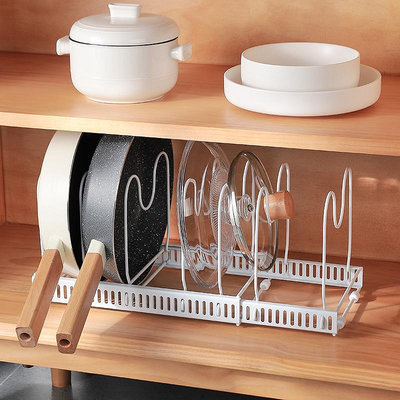 日式廚房置物架臺面伸縮鍋蓋架多功能鍋具架子鐵藝家用碗碟收納偶