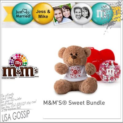㊣ 美國八卦小報 ㊣ 個人客製化相片訂做M&amp;M巧克力 熊熊愛心手提袋組~結婚,生日,告白, 紀念日, 聖誕節, 情人