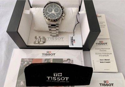 TISSOT V8 黑色錶盤 銀色不銹鋼錶帶三眼計時男士手錶(T1064171105100)腕錶