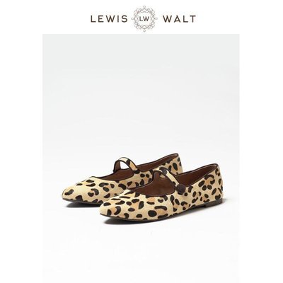 下殺-【Lewis Walt】尖頭豹紋瑪麗珍單鞋通勤大碼百搭一字帶平底單鞋女