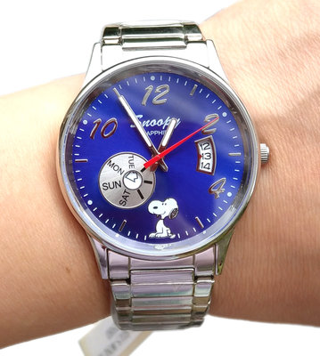 【卡漫迷】 75折 Snoopy 金屬錶 日期星期 藍M ㊣版 手錶 史努比史奴比 男錶 不鏽鋼 強化水晶鏡面 鐵錶