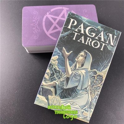 BOXx潮玩~英文 Pagan Tarot 異教徒塔羅牌無邊框背面五芒星指引冥想卡牌