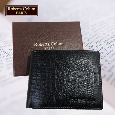 【Roberta Colum】諾貝達 鱷魚紋 男士專櫃皮夾／皮夾／短夾 (黑色-23553)【威奇包仔通】