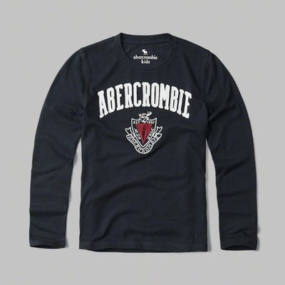 美國百分百【Abercrombie & Fitch】T恤 AF 長袖 T-shirt 麋鹿 長T 深藍 男 女 H341