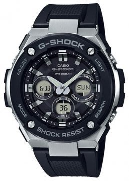 【金台鐘錶】CASIO卡西歐G-SHOCK多功能運動錶 太陽能 膠帶錶-黑GST-S300-1A GST-S300