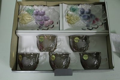 全新日本SOGA玻璃葡萄串花茶杯盤10件組