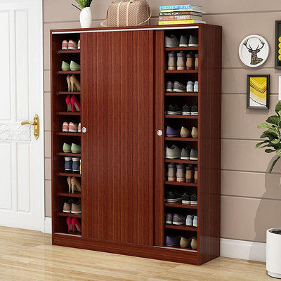 家用門口簡易省空間鞋柜多層推拉門大容量玄關柜陽台實木質儲物柜