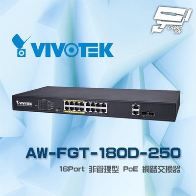 VIVOTEK晶睿AW-FGT-180D-250(AW-FGT-180F-250)非管理型16路PoE交換器請來電洽詢