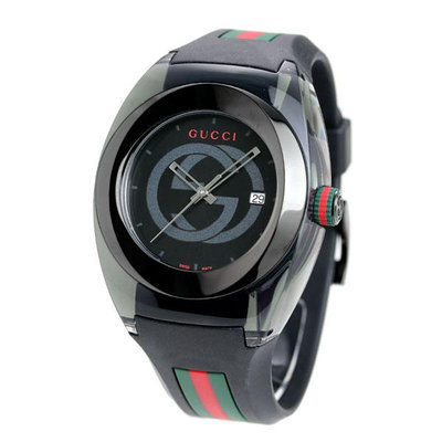 GUCCI YA137107A 古馳 手錶 46mm 黑色面盤 黑色橡膠錶帶 男錶