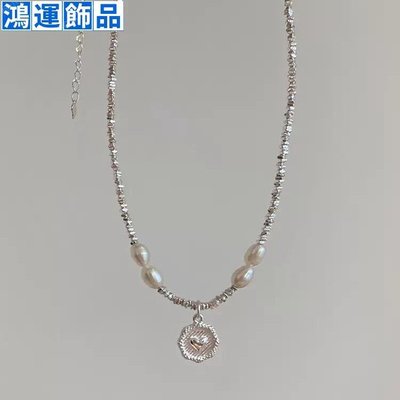 碎銀子珍珠愛心圓牌項鏈輕奢ins小--鴻運飾品