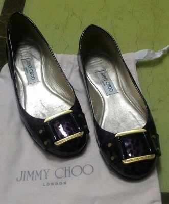 專櫃正品  JIMMY CHOO  暗紫色 豹紋  小羊皮 平底包鞋 娃娃鞋 售3560元含運