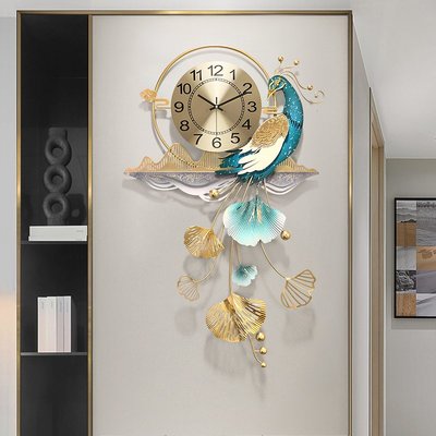 新中式創意孔雀客廳鐘表家用時尚個性時鐘現代裝飾大氣掛墻掛鐘