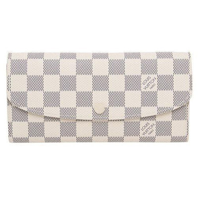 二手 Louis Vuitton LV N63546 EMILIE 白棋盤格紋扣式零錢長夾