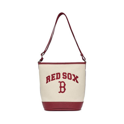 MLB 字母Logo裝飾休閒學院風水桶包紅邊深奶油色 3ABMS093N-43CRD