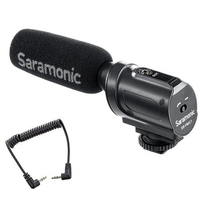 我愛買Saramonic超心型指向性電容式麥克風SR-PMIC1電容麥克風3.5mm輸出MIC附防風罩支援plug-in