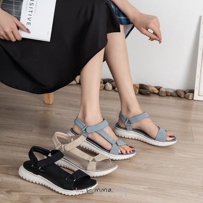 EmmaShop艾購物-韓國同步上新-YT網紅款戶外T字休閒涼鞋/平底/輕量