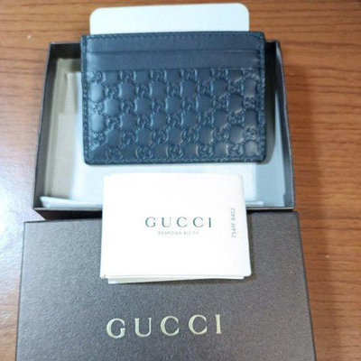 Gucci雙G壓印真皮票卡名片夾（少見藍色/5卡）