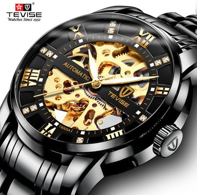 【潮裡潮氣】TEVISE特威斯男士潮流手錶時尚全自動機械表鏤空手錶T9005A