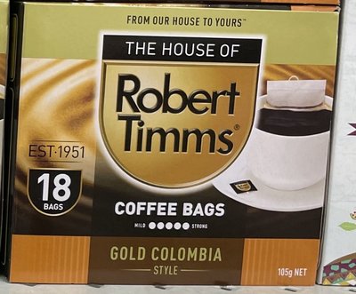 1/22前 一次任買2盒 單盒321 澳洲 Robert timms 黃金哥倫比亞濾袋咖啡18入/盒 最新到期日2024/7/20