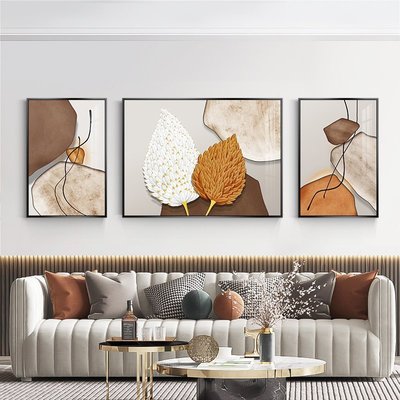 【熱賣精選】現代簡約客廳裝飾畫抽象三聯羽毛壁畫大氣輕奢沙發背景墻高檔掛畫