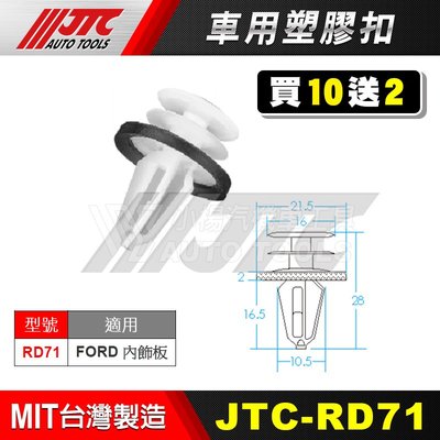 【小楊汽車工具】JTC RD71 車用塑膠扣 FORD 福特 內飾板 膠扣 扣子 塑膠粒 零件 買10送2
