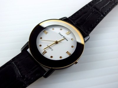 台灣品牌glad stone防水石英錶特殊弧面錶鏡;真皮製錶帶,日本星晨miyota 2035石英機心