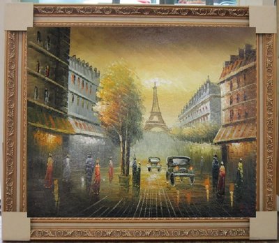 『府城畫廊-手繪油畫』歐風街景畫－巴黎鐵塔－62x72－(含框價，可換框)－有實體店面－請查看關於我聯繫-G1436