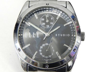 雙眼錶 [ELLE ED130M] ELLE 圓形BOY 世界地圖時尚錶/石英錶-- [黑銀面]