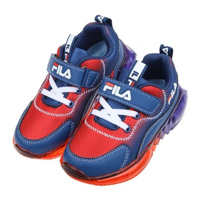 童鞋(15~20公分)FILA康特杯渲染藍紅色兒童氣墊運動慢跑鞋P2N52WB