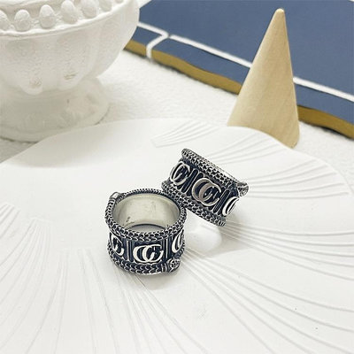 義大利奢侈時裝品牌Gucci雙G字母蝰蛇盤據寬版戒指 代購
