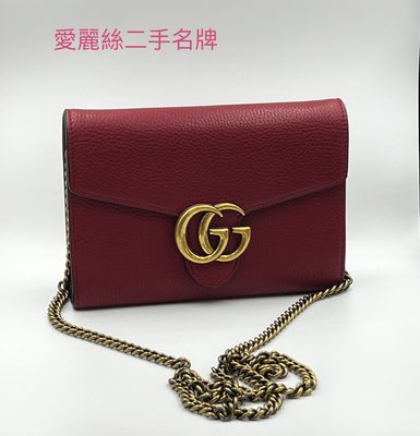 Gucci 紅色牛皮WOC GG LOGO 復古金鍊 斜背包