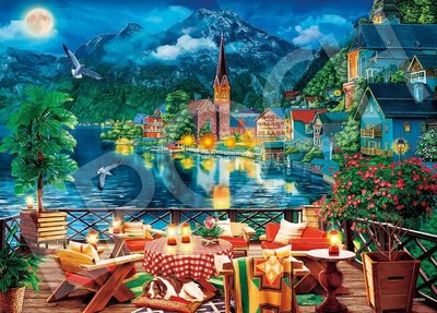 54-301 迷你2000片日本進口拼圖 繪畫風景 奧地利 美麗的哈爾施塔特湖畔之夜