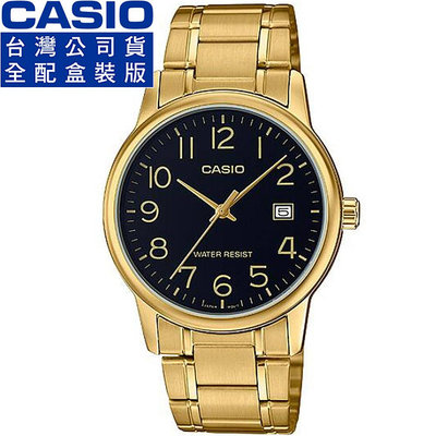 【柒號本舖】 CASIO卡西歐大錶徑石英鋼帶男錶-金 / MTP-V002G-1B 台灣公司貨全配盒裝
