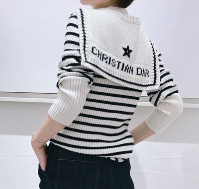 【妖妖代購】Dior 海軍風披肩條紋羅紋針織上衣