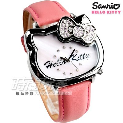 HELLO KITTY 俏皮經典造型腕錶 真皮錶帶 粉橘 女錶 LK681LWPP 貓咪 防水【時間玩家】