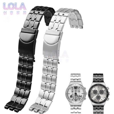 Swatch黑色銀錶帶金屬手鍊手錶配件適用於YVS451 YVS435 YCS443G 19mm 2